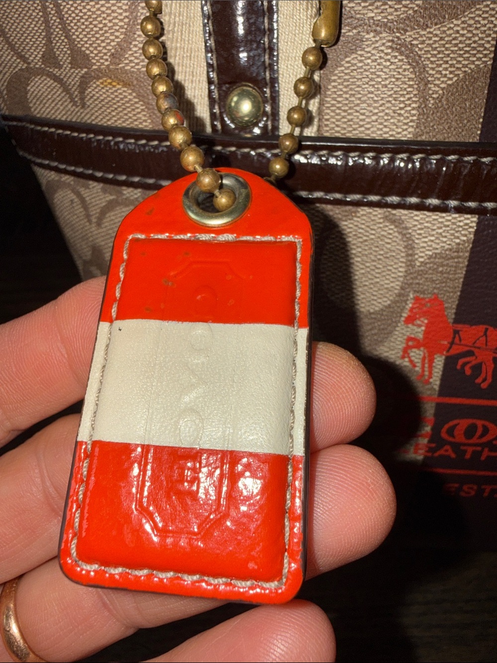 Coach Brown Signature Canvas Tote with Red Logo Accent - Picture 4 of 16